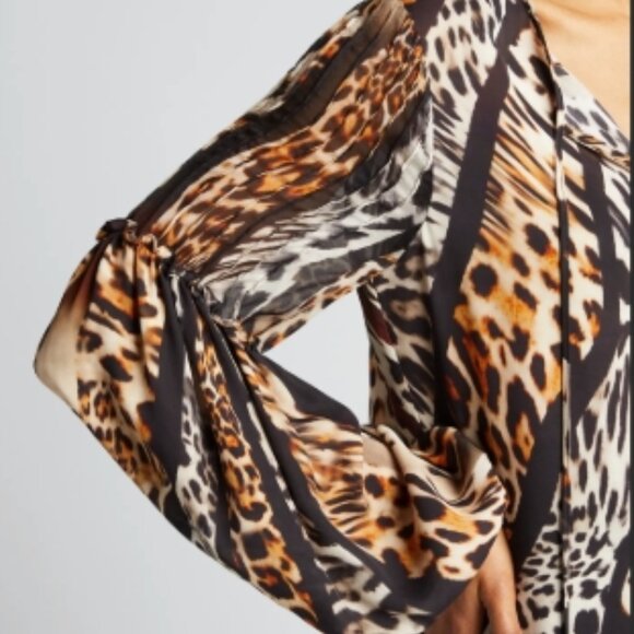 Kobi Halperin Fallon Silk Leopard Print Tie Neck Blouse Top size XS - Picture 3 of 7